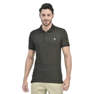 WOODLAND Black Printed Polo T-shirt for Men