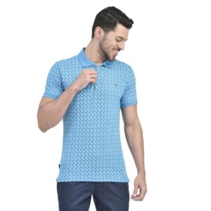 WOODLAND Blue Printed Polo T-shirt for Men